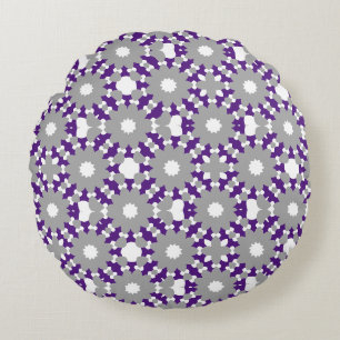 Royal Purple Grey White Connected Circles Pattern Round Cushion