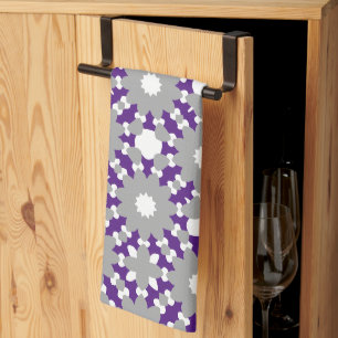 Royal Purple Grey White Connected Circles Pattern Tea Towel