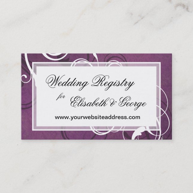 Royal Purple Grunge Damask Elegant Wedding Business Card (Front)