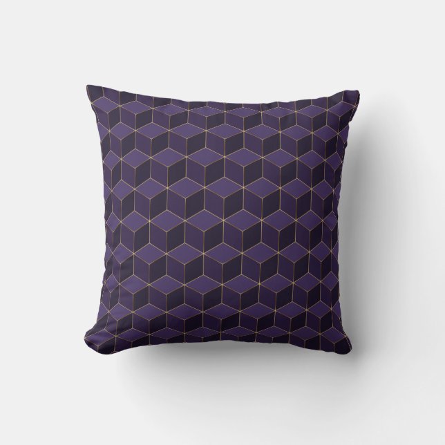 Royal purple hexagons and golden details cushion (Front)