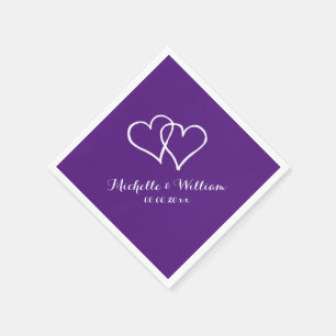 Royal purple interlocking hearts wedding napkins