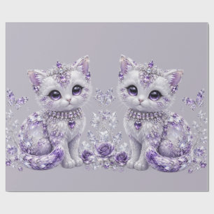 Royal Purple Jeweled Kitten Fantasy Wrapping Paper