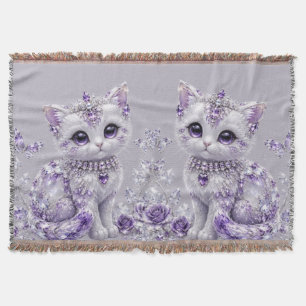 Royal Purple Jewelled Kitten Fantasy Throw Blanket