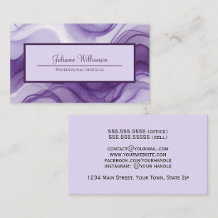 Royal Purple & Lavender Wavy Watercolor Lines Business Card