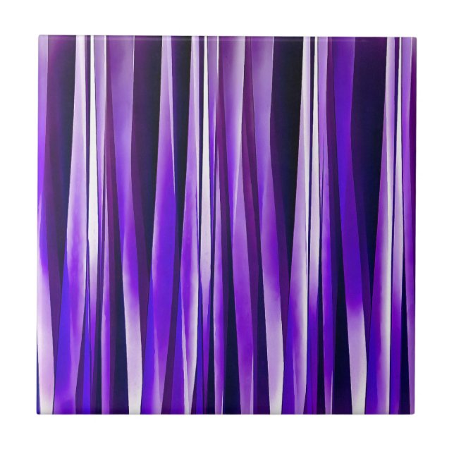 Royal Purple, Lilac and Silver Stripy Pattern Tile (Front)