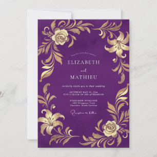Royal Purple Lily Wedding Invitation
