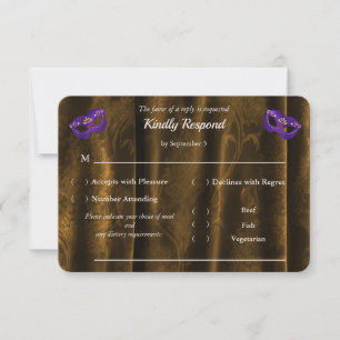 Royal Purple Masquerade Bronze Gold Damask RSVP Card
