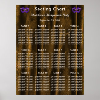 Royal Purple Masquerade Gold Damask 12 Tables Poster