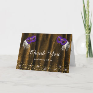 Royal Purple Masquerade Gold Damask Photo Inside Thank You Card