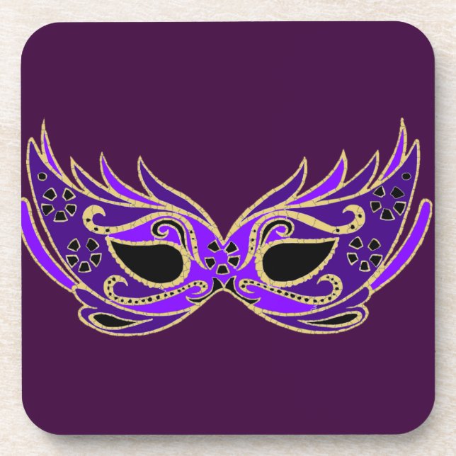 Royal purple masquerade mask coaster (Front)
