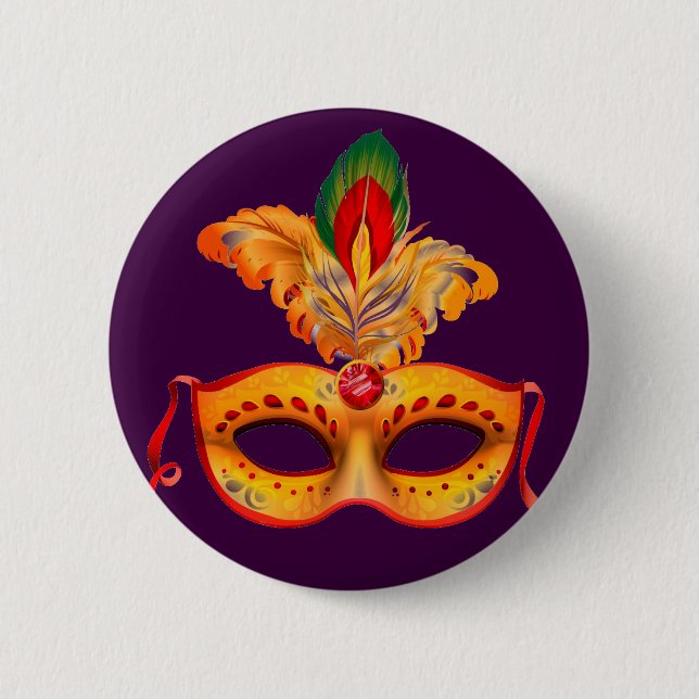 Royal purple masquerade mask mardi gras 6 cm round badge (Front)