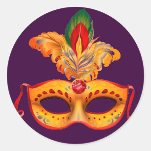 Royal purple masquerade mask mardi gras classic round sticker