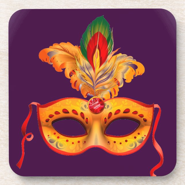 Royal purple masquerade mask mardi gras coaster (Front)