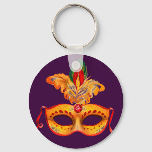 Royal purple masquerade mask mardi gras key ring