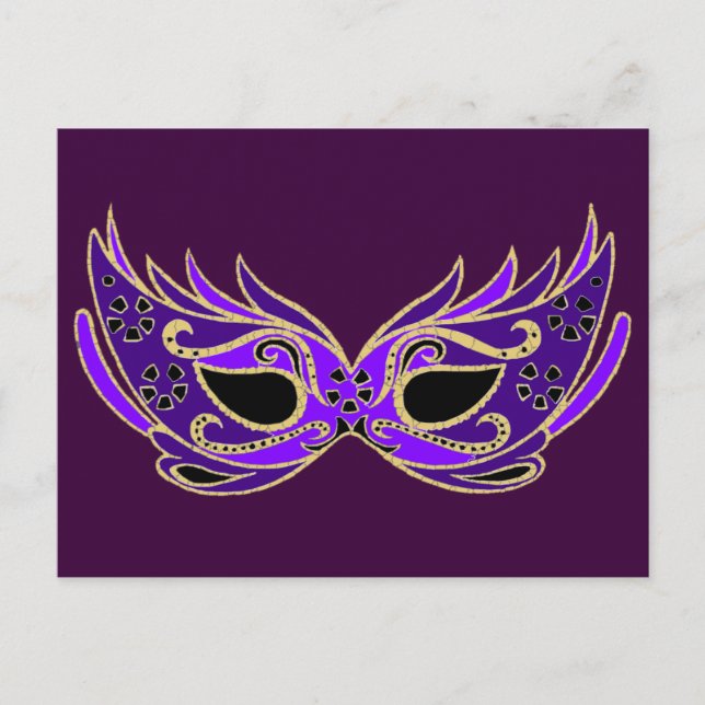 Royal purple masquerade mask postcard (Front)