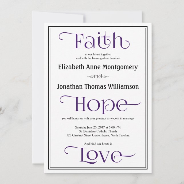 Royal Purple Modern Christian Wedding Invitations (Front)