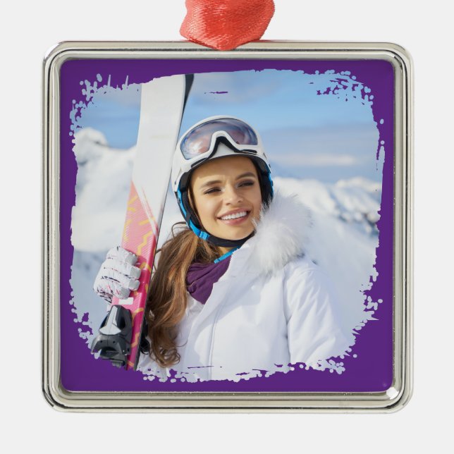Royal Purple Modern Grunge Border Photo Metal Tree Decoration (Front)
