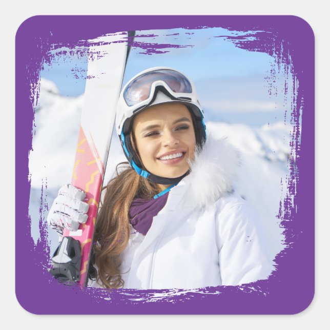 Royal Purple Modern Grunge Border Photo Square Sticker (Front)