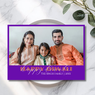 Royal Purple Modern Photo Happy Diwali Greeting Holiday Card