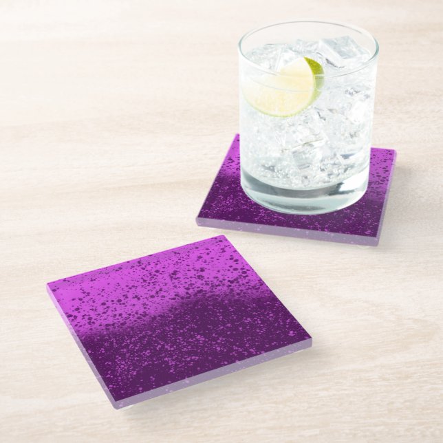Royal Purple Monochromatic Splatter Glass Coaster (Angled)