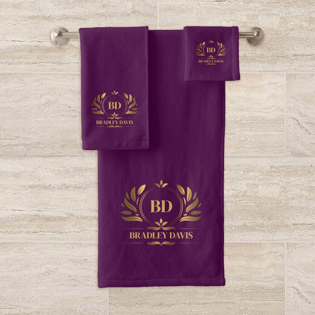 Royal Purple Monogram and Name Bath Towel Set (Creator Uploaded)