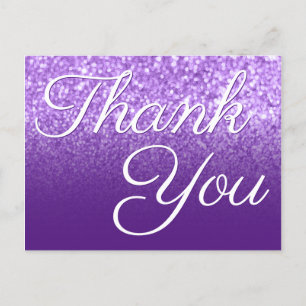 Royal Purple Ombre Bokeh Glitter Thank You Postcard