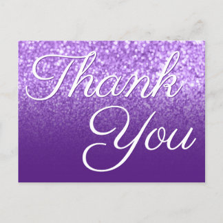 Royal Purple Ombre Bokeh Glitter Thank You Postcard
