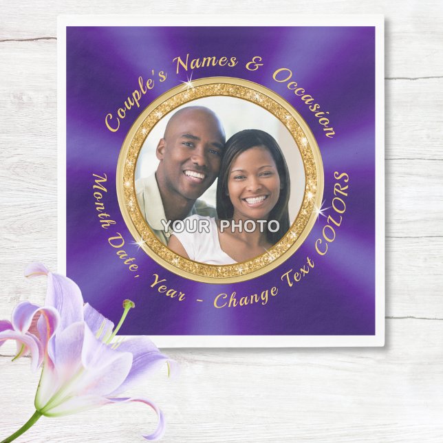 Royal Purple, Personalised, Napkins with Photo (Wedding Photo Napkins. Dinner, Luncheon and Cocktail, Personalized Wedding Napkins. Wedding Napkins.)