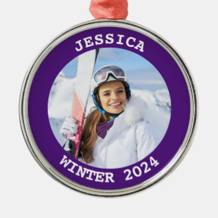 Royal Purple Personalised Round Family Photo Metal Tree Decoration