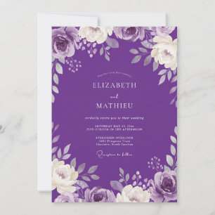 Royal Purple Petal Wedding Invitation