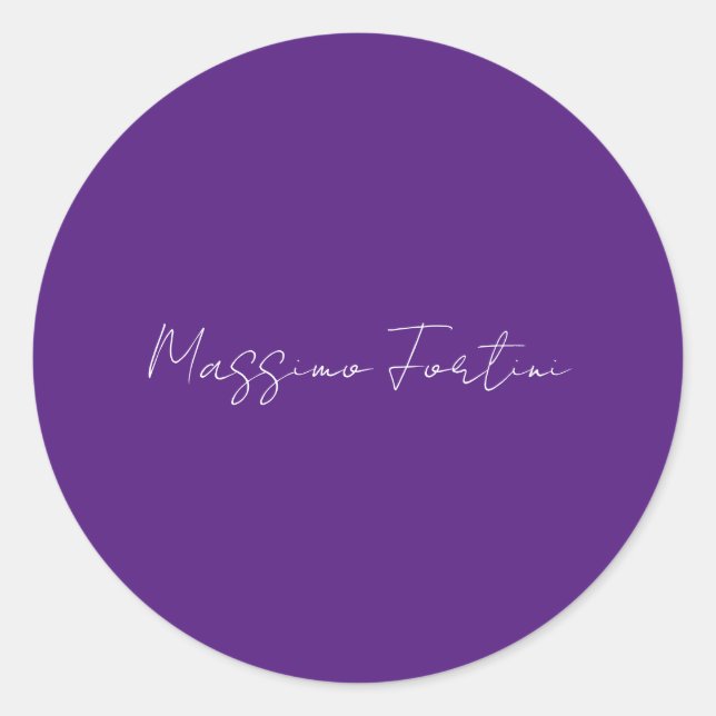 Royal Purple Plain Elegant Minimalist Calligraphy Classic Round Sticker (Front)