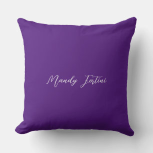 Royal Purple Plain Elegant Minimalist Calligraphy Cushion
