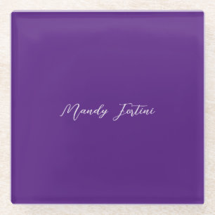 Royal Purple Plain Elegant Minimalist Calligraphy Glass Coaster