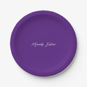 Royal Purple Plain Elegant Minimalist Calligraphy Paper Plate
