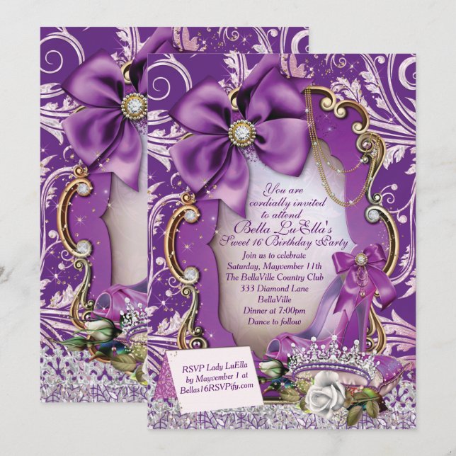 Royal Purple Princess Sweet 16 Invitation (Front/Back)