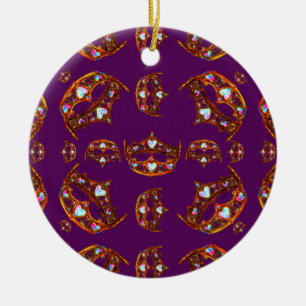 Royal Purple Queen of Hearts gold crown tiara Ceramic Tree Decoration