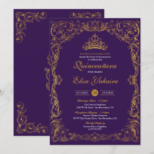 Royal Purple Regal Gold Tiara Princess Quinceanera Invitation