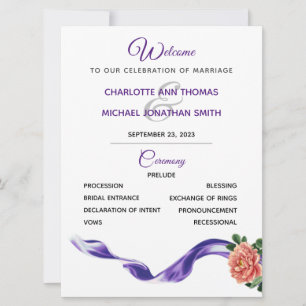 Royal Purple Ribbon Wedding Program Invitation