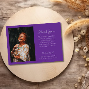 Royal Purple Romantic Customise Photo Funeral  Thank You Card