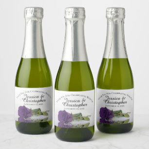 Royal Purple Rose Classy Wedding Thank You Mini Sparkling Wine Label