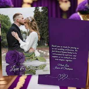 Royal Purple Rose Elegant Wedding Photo Overlay Thank You Card