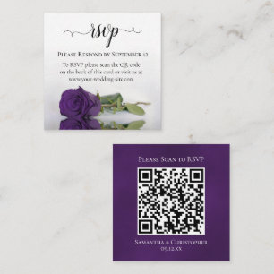 Royal Purple Rose Elegant Wedding RSVP QR Code Enclosure Card