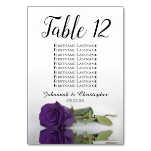 Royal Purple Rose Elegant Wedding Seating Chart Table Number