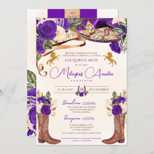 Royal Purple Rose Mariachi Elegant Western Charro Invitation