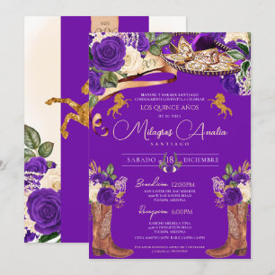 Royal Purple Rose Mariachi Fancy Western Charra Invitation