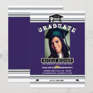 Royal Purple Silver Elegant Photo Graduation Party Invitation