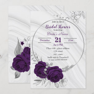 royal purple silver floral bridal shower invitation