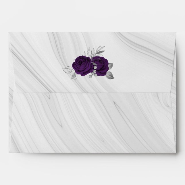 royal purple silver floral marble wedding envelope (Back (Top Flap))