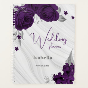 royal purple silver floral marble wedding planner