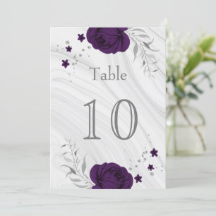 royal purple silver floral table number